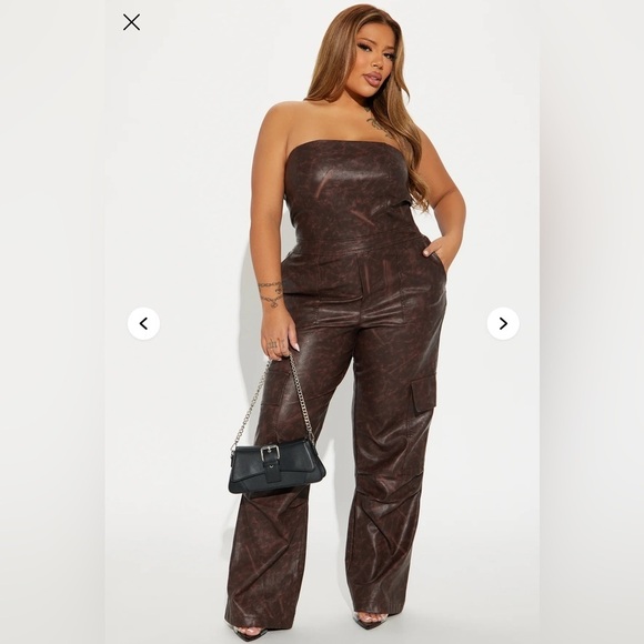 Nice For What Faux Leather Jumpsuit - Brown​​ - Picture 5 of 5